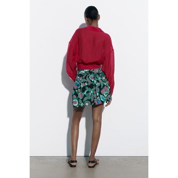 NWT Zara Multicolored Floral Print Linen Blend High Waisted A-Line Mini Skirt - Picture 5 of 15